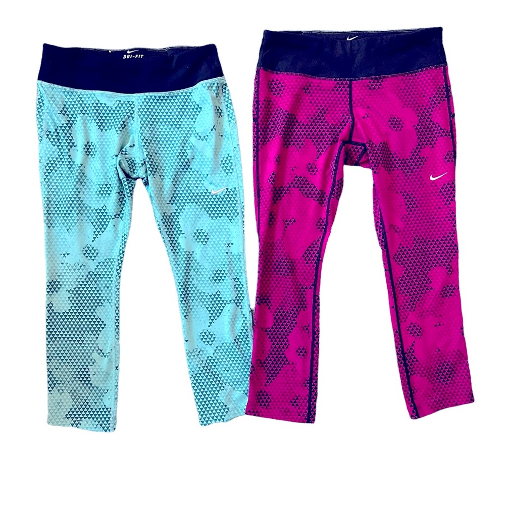 Nike Dri-Fit Atheltic Workout Crop Pants Bundle of 2 Pink/Black Teal/Black S